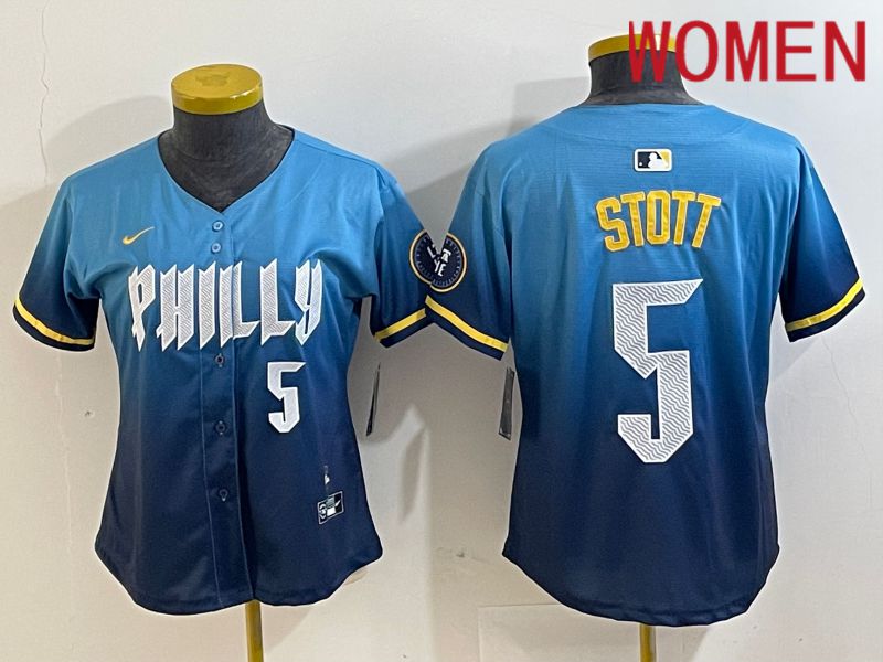 Women Philadelphia Phillies #5 Stott Blue City Edition Nike 2024 MLB Jersey style 4